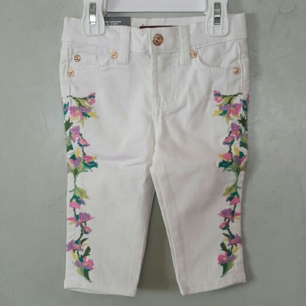 NWT Seven7 white jeans embordered sides toddler girl size 2T